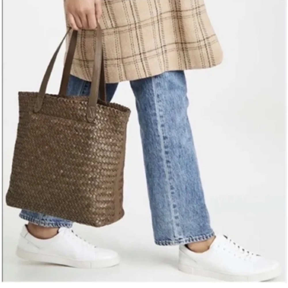EUC Madewell Transport tote - woven leather olive green